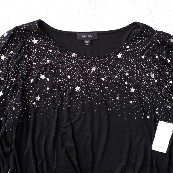 Karen Kane Knit Black w/ Silver Star Knit Long Sleeve Twist Front Top 1X - Picture 2 of 3